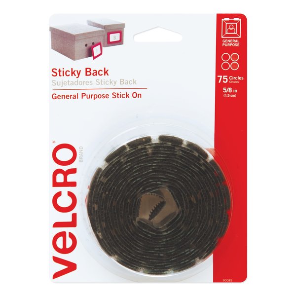Velcro Brand Reclosable Fastener, Disc, Black, 75 PK 90089